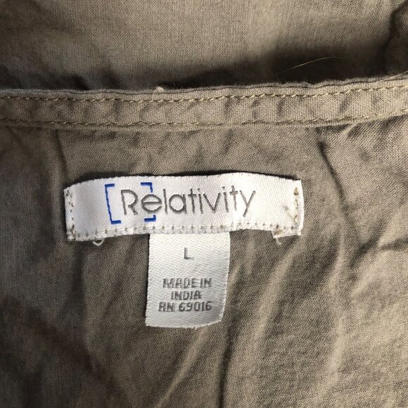 Relativity Embroidered Cotton Boho Top Womens Size Large Olive Green V-Neck - Picture 5 of 8